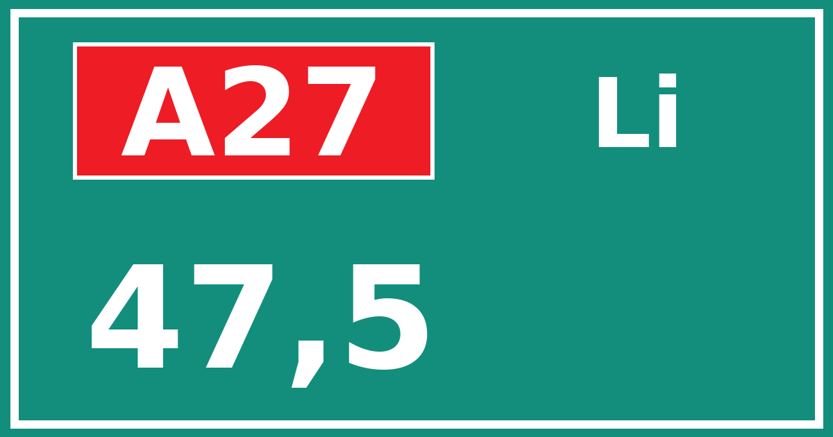 Hectometerbord A27 47,5 zijde Li