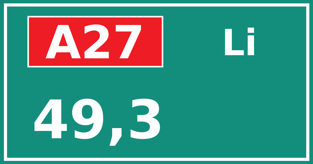 Hectometerbord A27 49,3 zijde Li