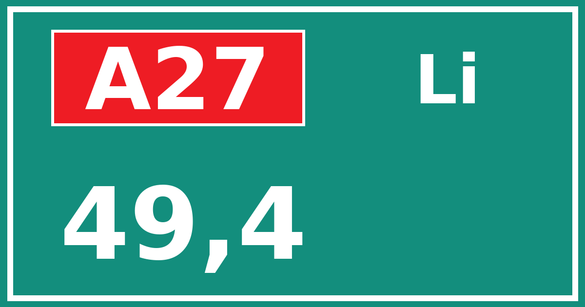Hectometerbord A27 49,4 zijde Li