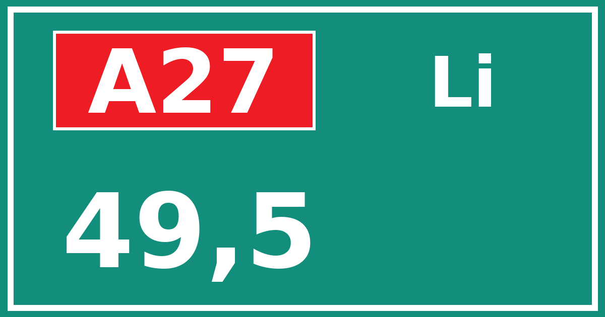 Hectometerbord A27 49,5 zijde Li