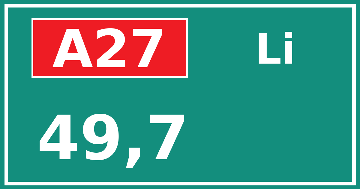Hectometerbord A27 49,7 zijde Li