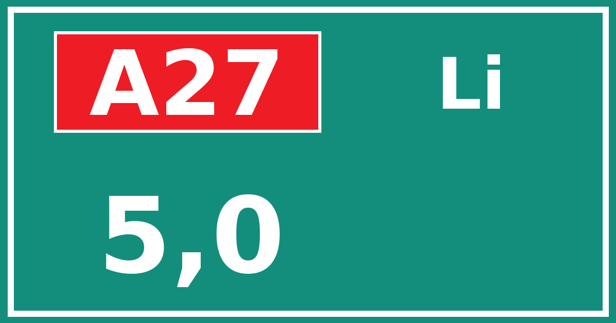 Hectometerbord A27 5,0 zijde Li