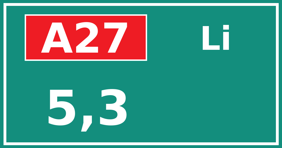 Hectometerbord A27 5,3 zijde Li