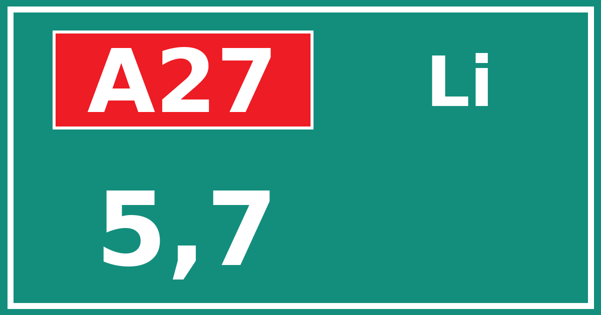 Hectometerbord A27 5,7 zijde Li