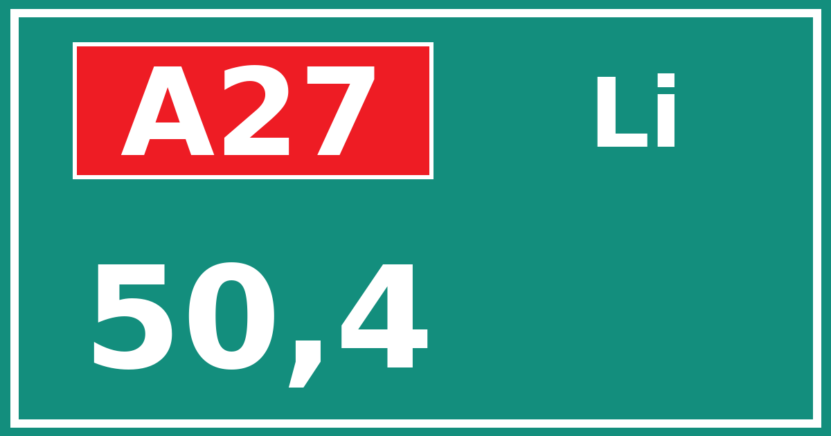 Hectometerbord A27 50,4 zijde Li