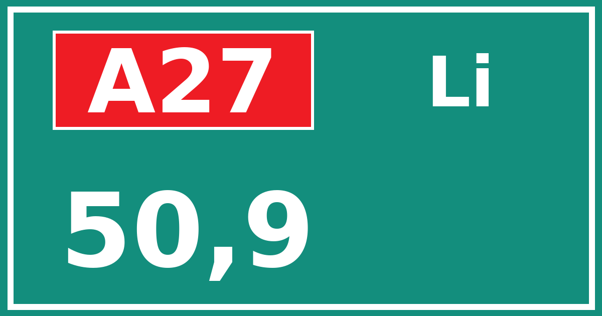 Hectometerbord A27 50,9 zijde Li