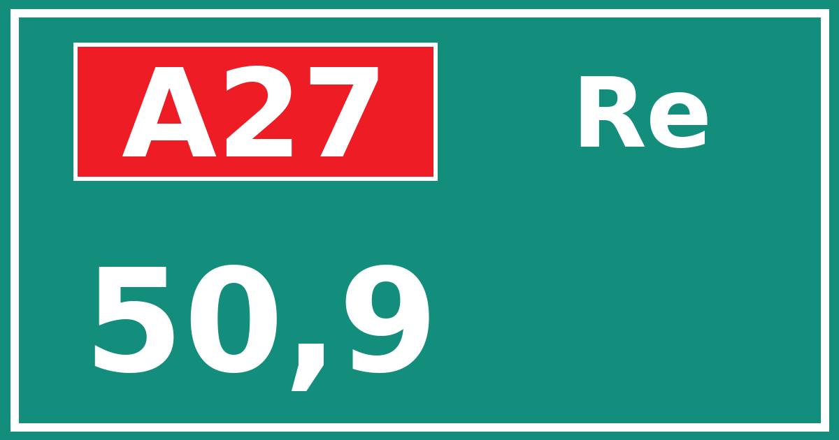 Hectometerbord A27 50,9 zijde Re