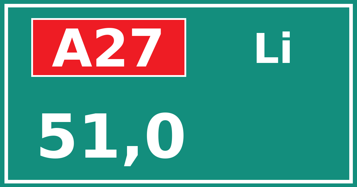 Hectometerbord A27 51,0 zijde Li