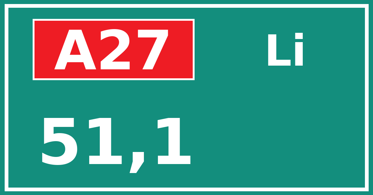 Hectometerbord A27 51,1 zijde Li