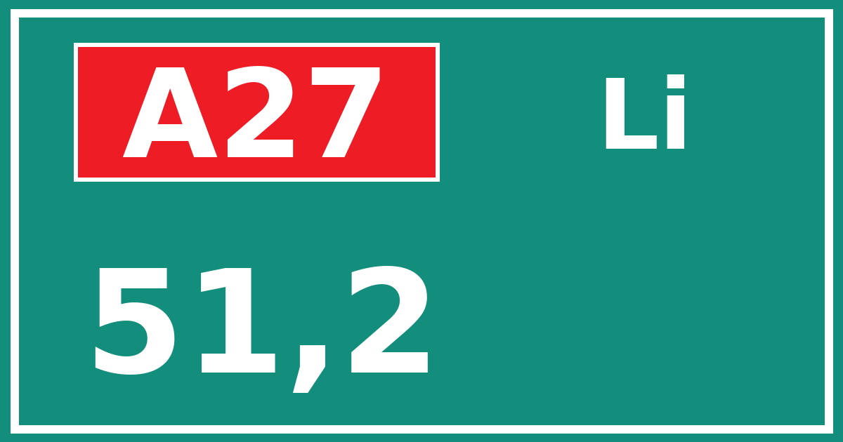 Hectometerbord A27 51,2 zijde Li