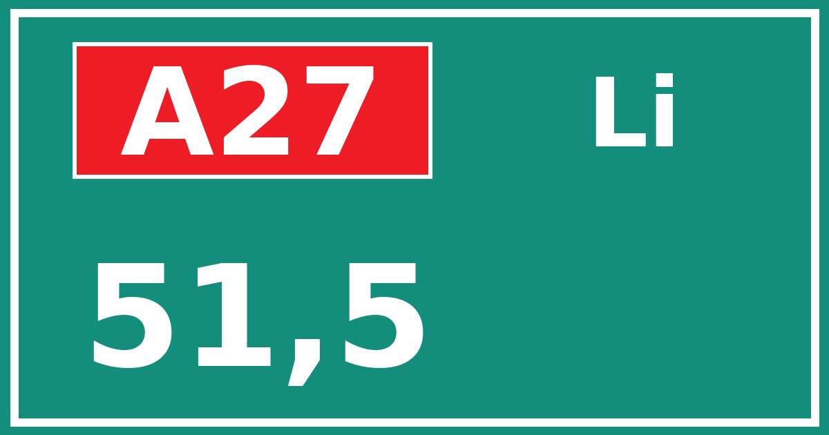 Hectometerbord A27 51,5 zijde Li