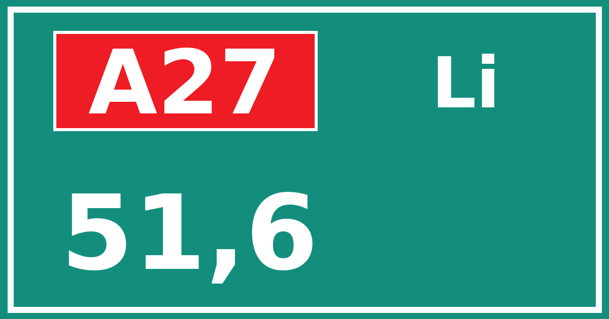 Hectometerbord A27 51,6 zijde Li
