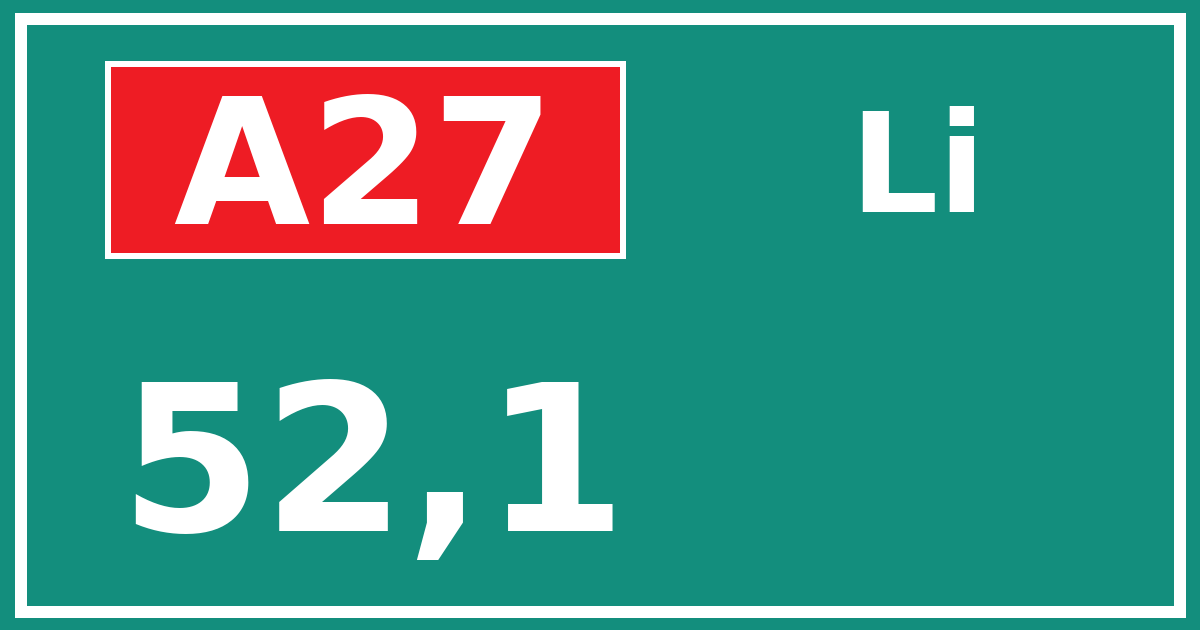 Hectometerbord A27 52,1 zijde Li