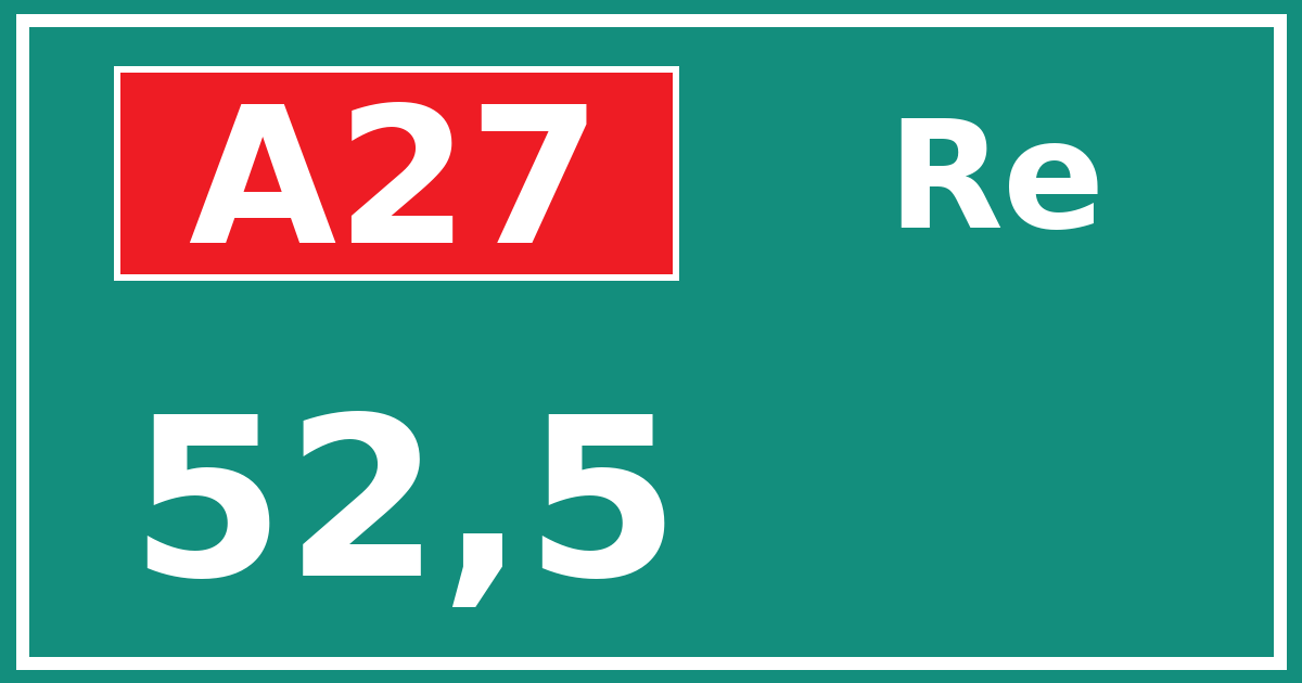Hectometerbord A27 52,5 zijde Re