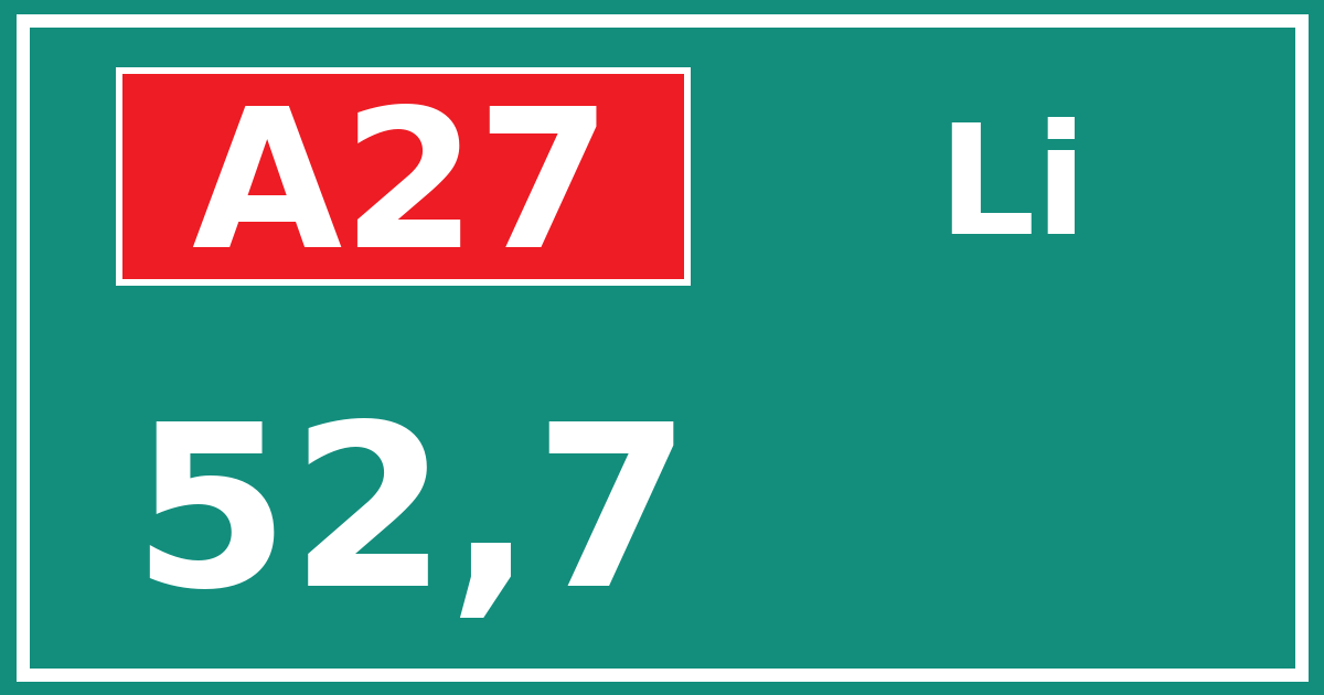 Hectometerbord A27 52,7 zijde Li