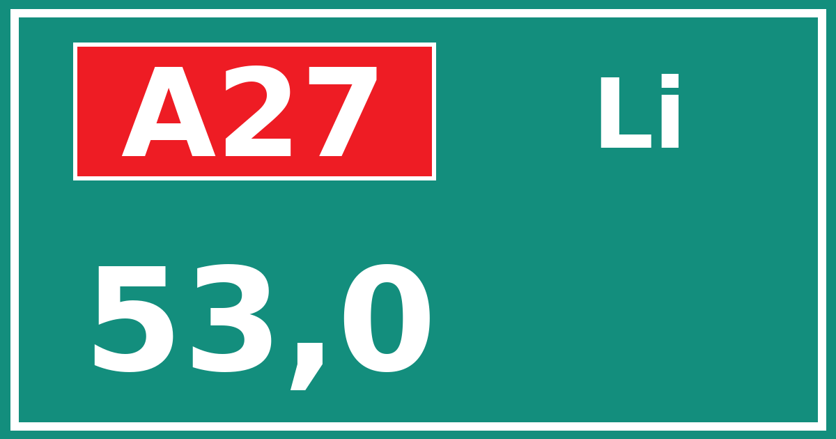 Hectometerbord A27 53,0 zijde Li
