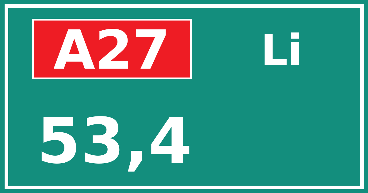 Hectometerbord A27 53,4 zijde Li