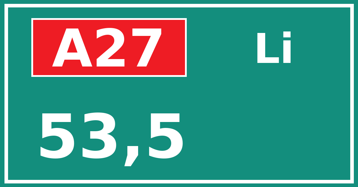 Hectometerbord A27 53,5 zijde Li