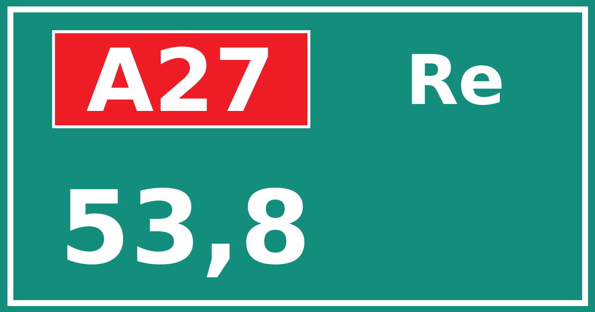 Hectometerbord A27 53,8 zijde Re