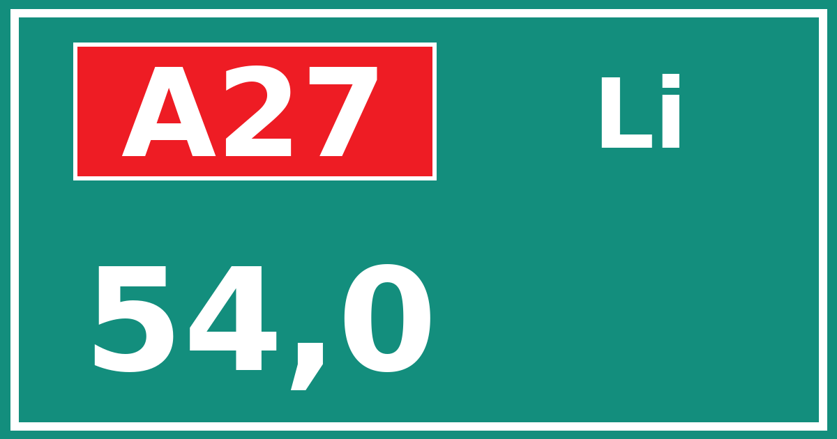 Hectometerbord A27 54,0 zijde Li