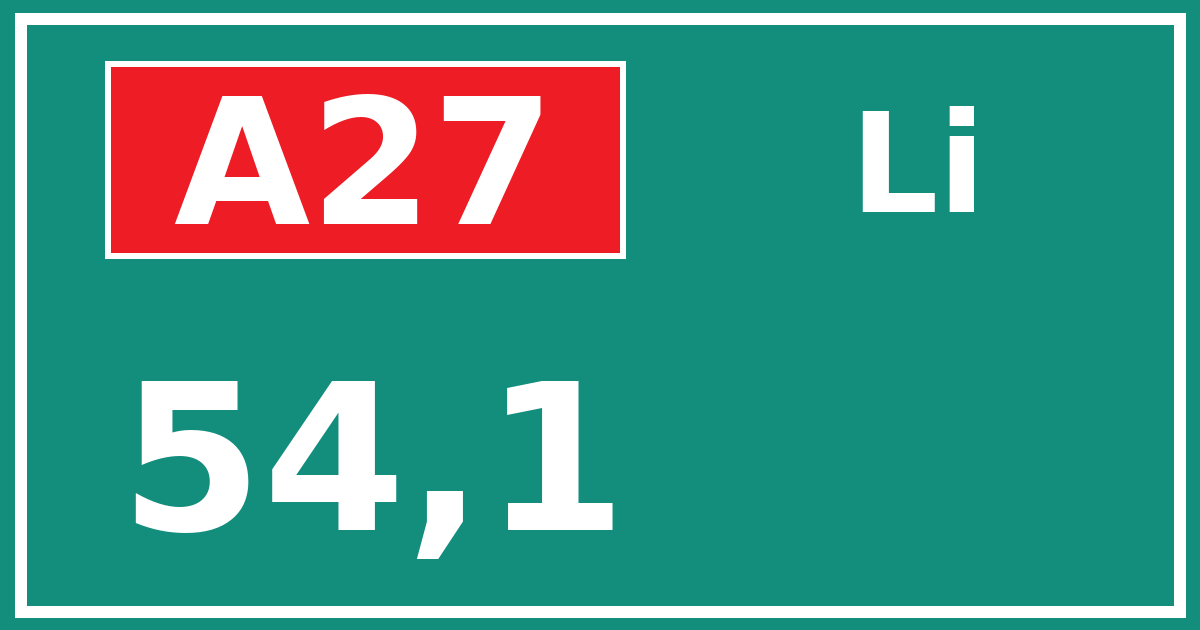Hectometerbord A27 54,1 zijde Li