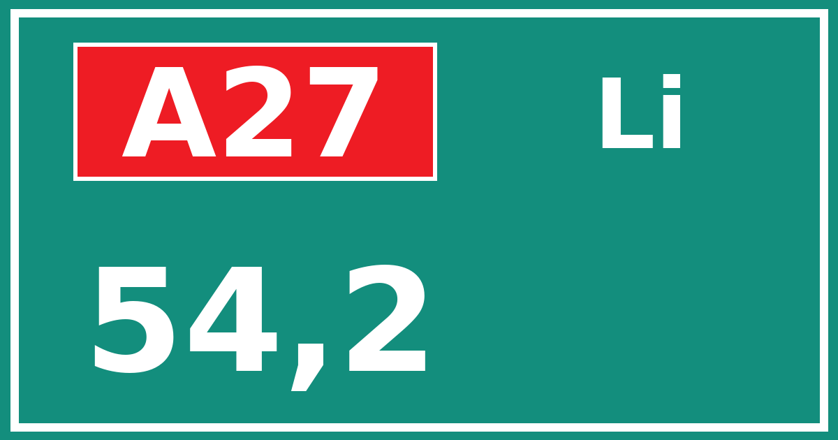 Hectometerbord A27 54,2 zijde Li