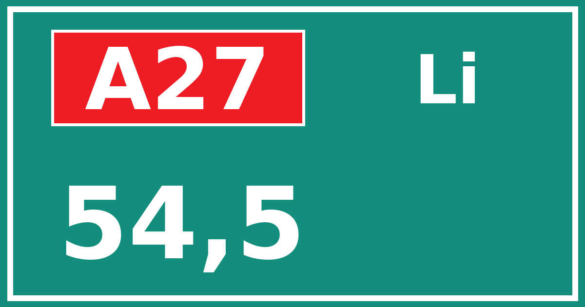 Hectometerbord A27 54,5 zijde Li