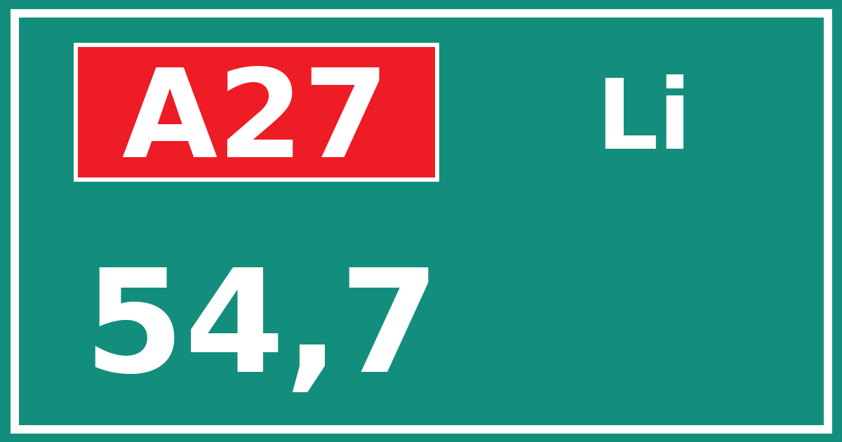 Hectometerbord A27 54,7 zijde Li