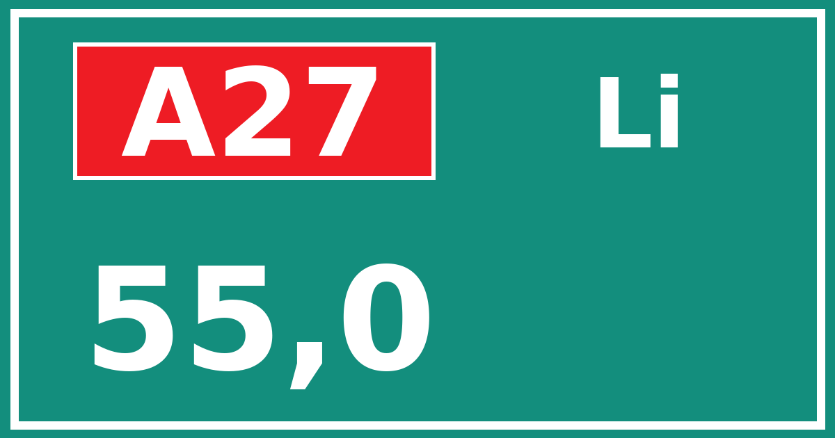 Hectometerbord A27 55,0 zijde Li