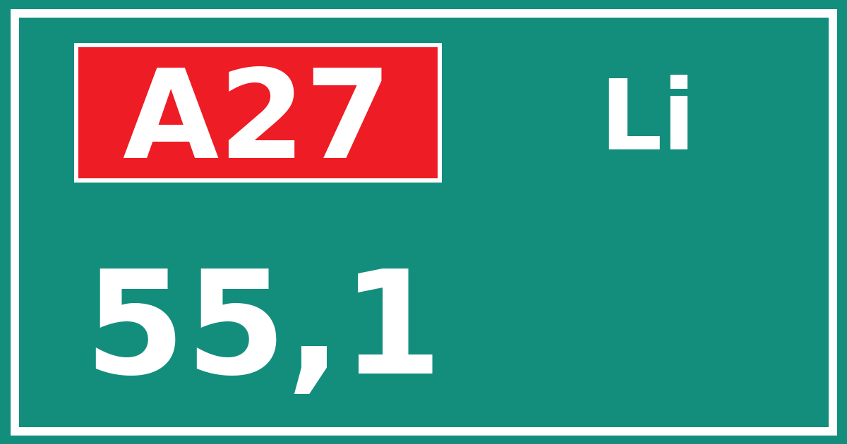 Hectometerbord A27 55,1 zijde Li