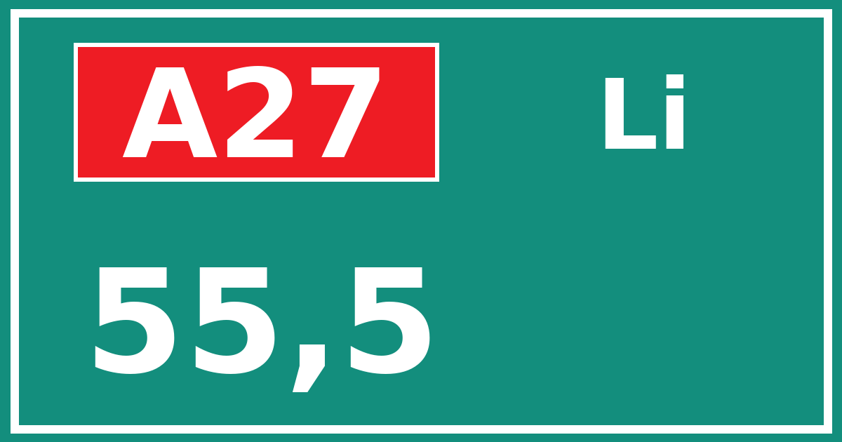 Hectometerbord A27 55,5 zijde Li