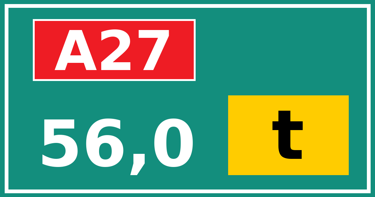 Hectometerbord A27 56,0 letter t