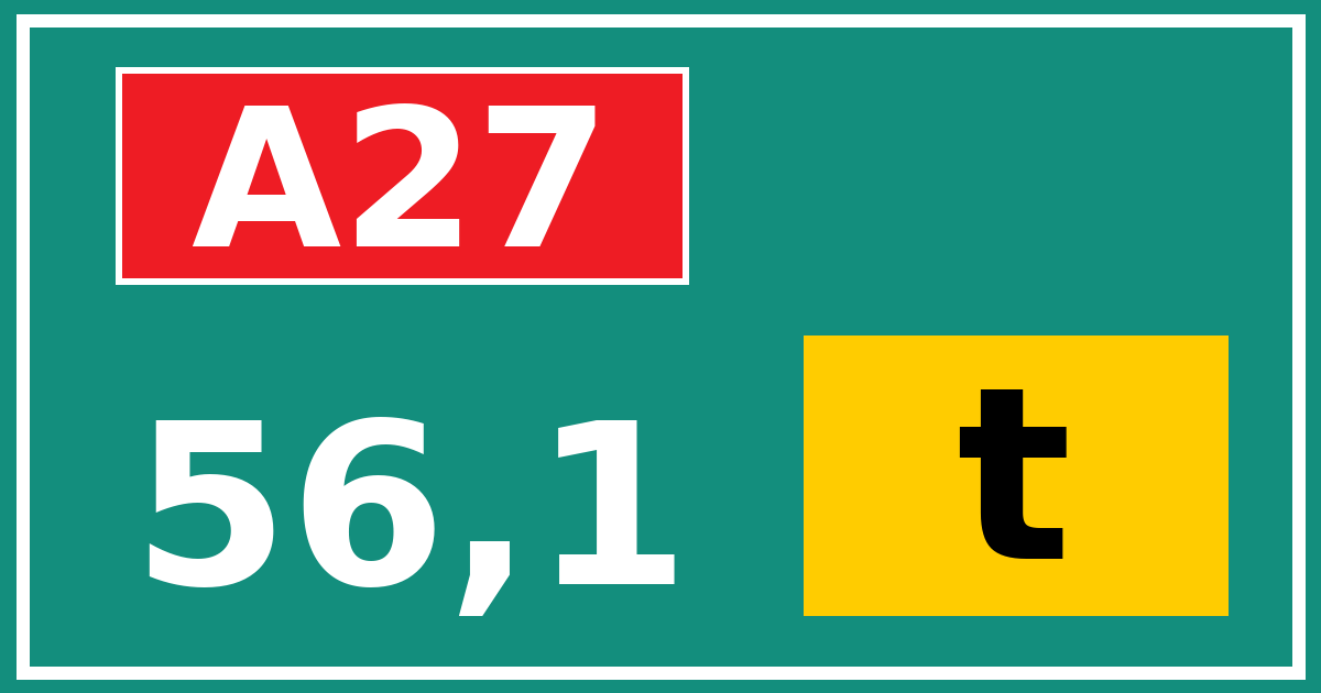 Hectometerbord A27 56,1 letter t