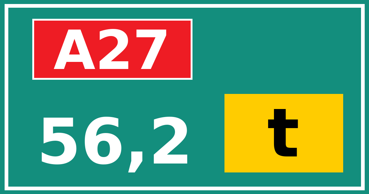 Hectometerbord A27 56,2 letter t