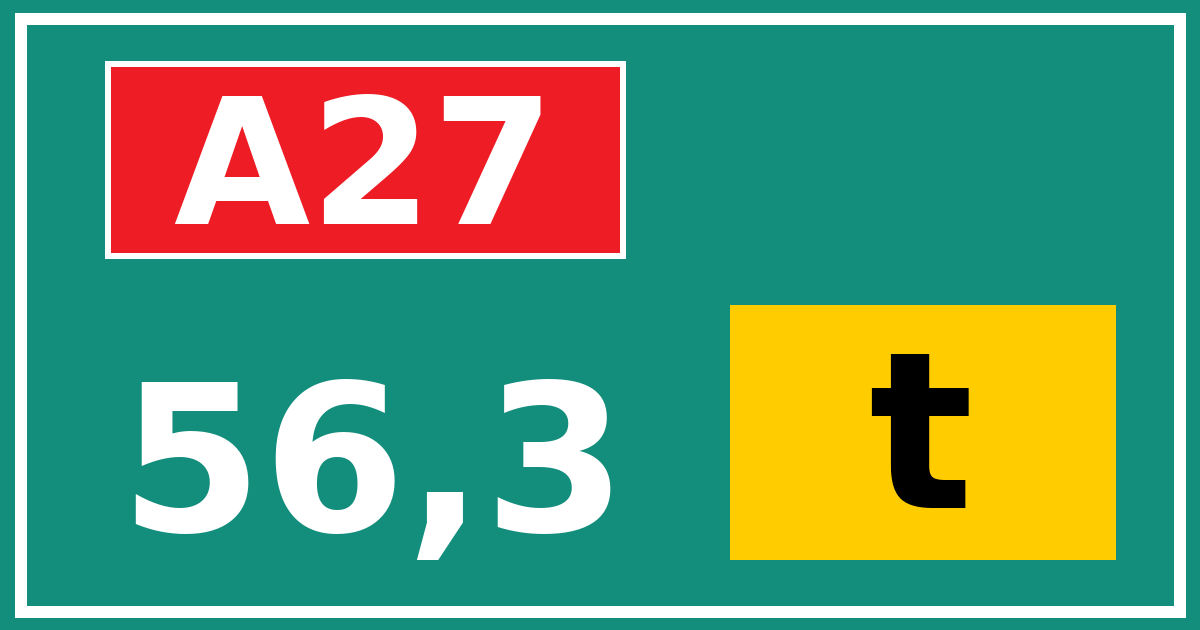Hectometerbord A27 56,3 letter t