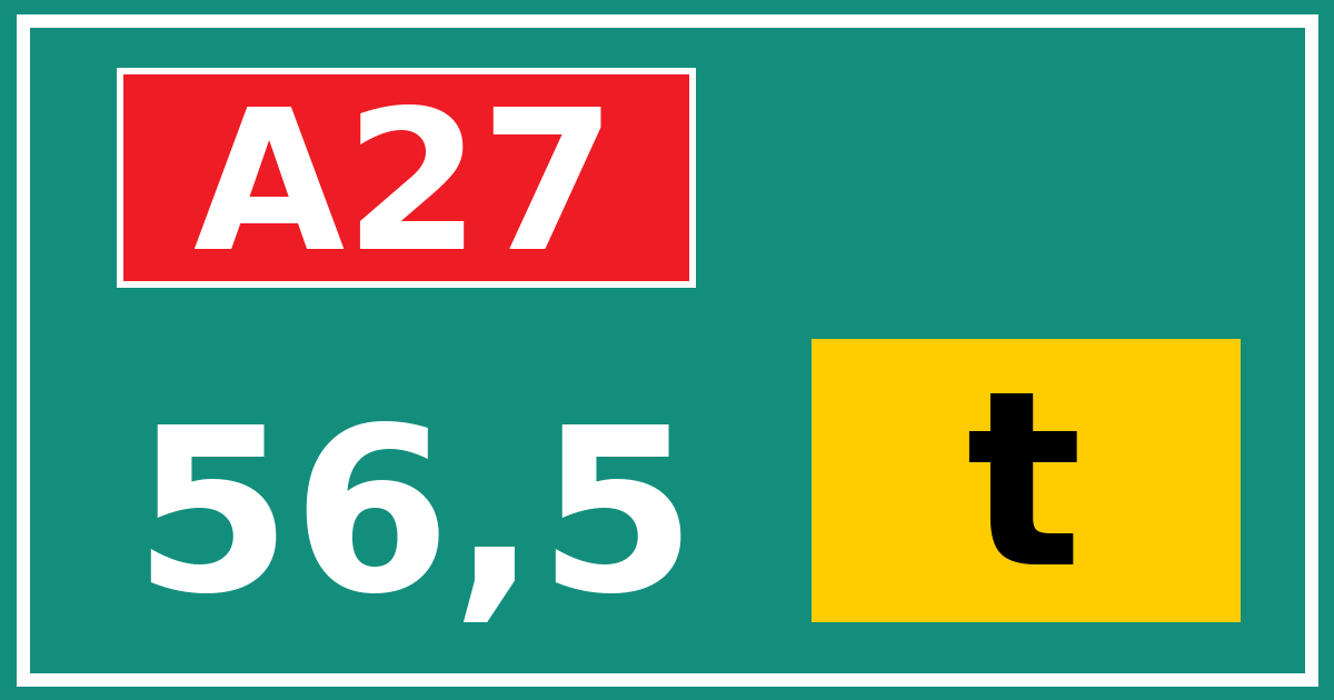 Hectometerbord A27 56,5 letter t
