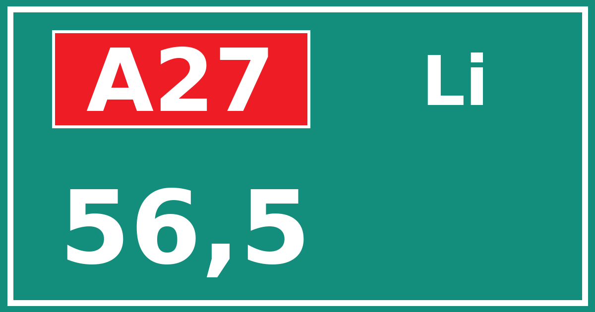 Hectometerbord A27 56,5 zijde Li
