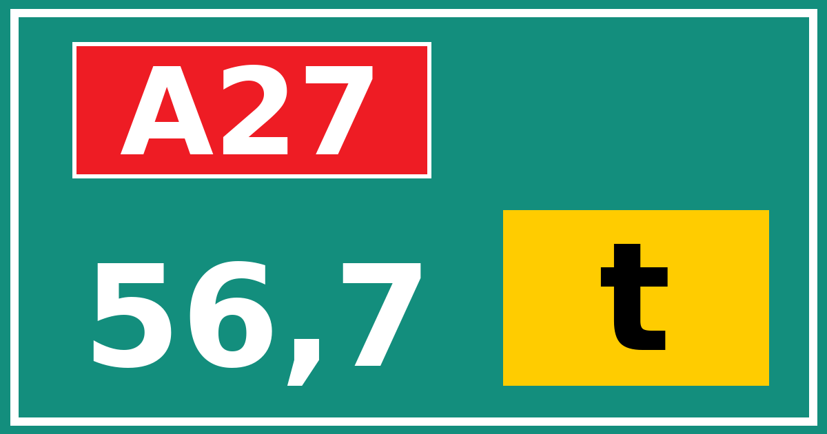 Hectometerbord A27 56,7 letter t