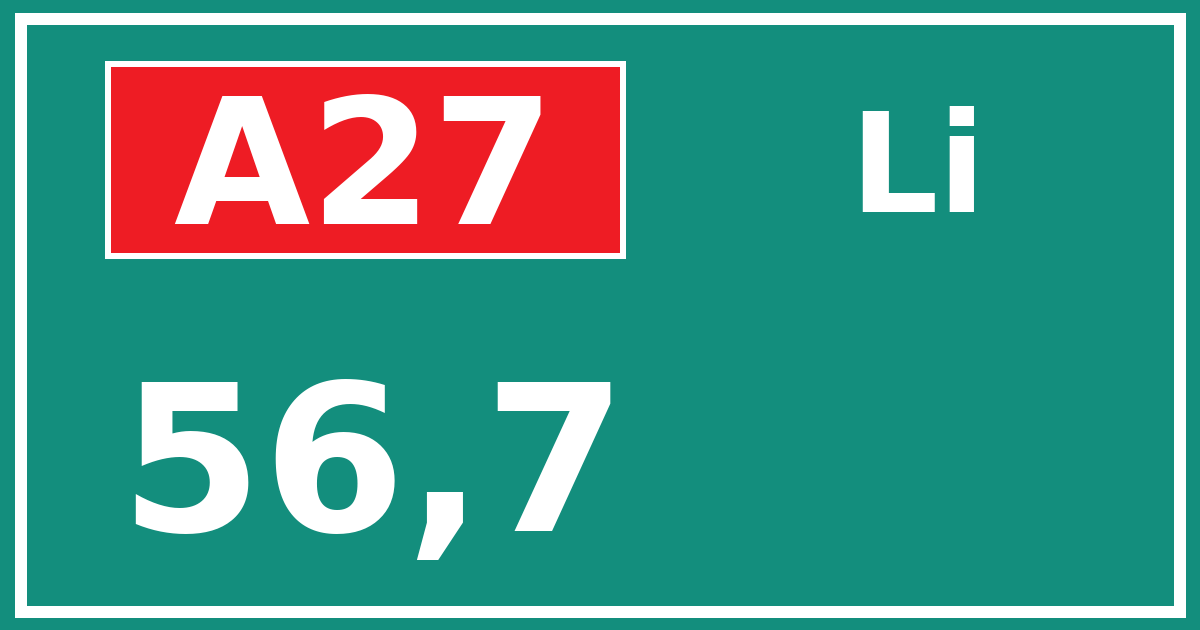 Hectometerbord A27 56,7 zijde Li