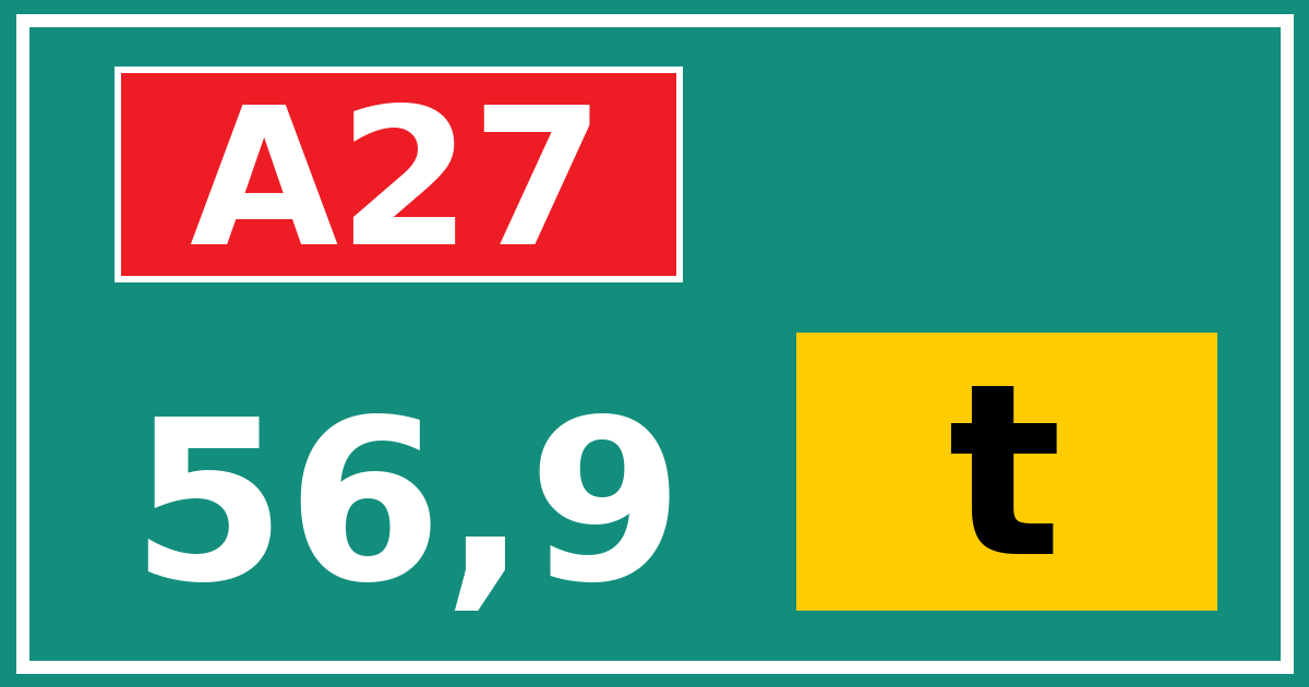 Hectometerbord A27 56,9 letter t