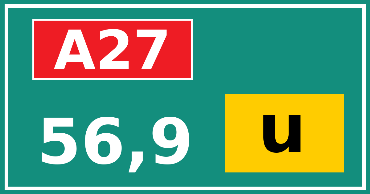 Hectometerbord A27 56,9 letter u