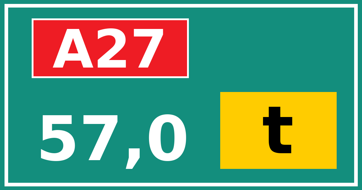 Hectometerbord A27 57,0 letter t