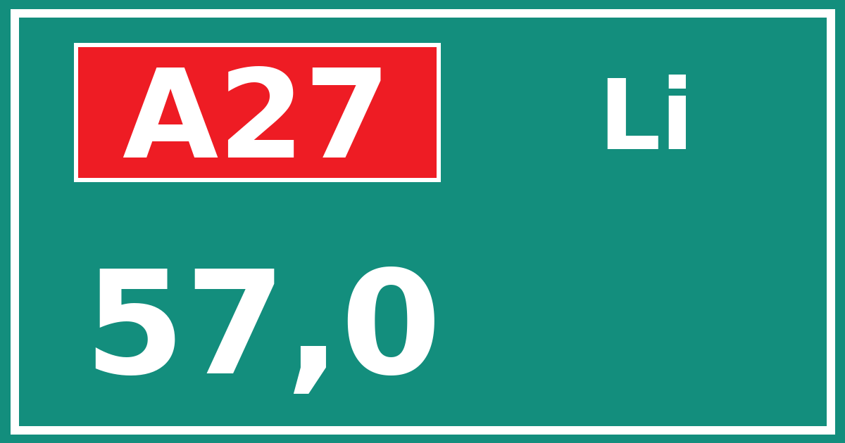 Hectometerbord A27 57,0 zijde Li