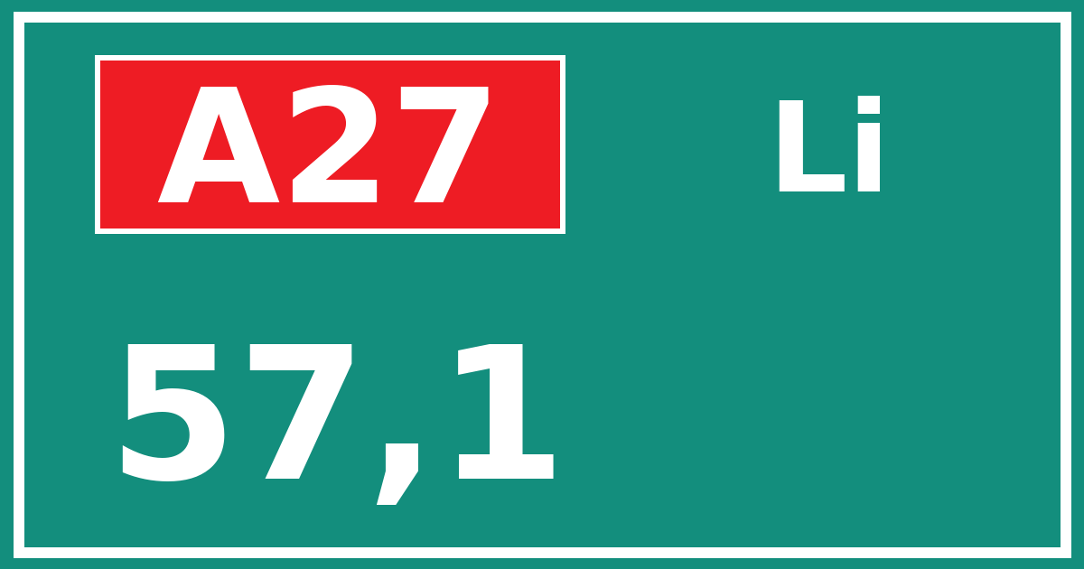 Hectometerbord A27 57,1 zijde Li