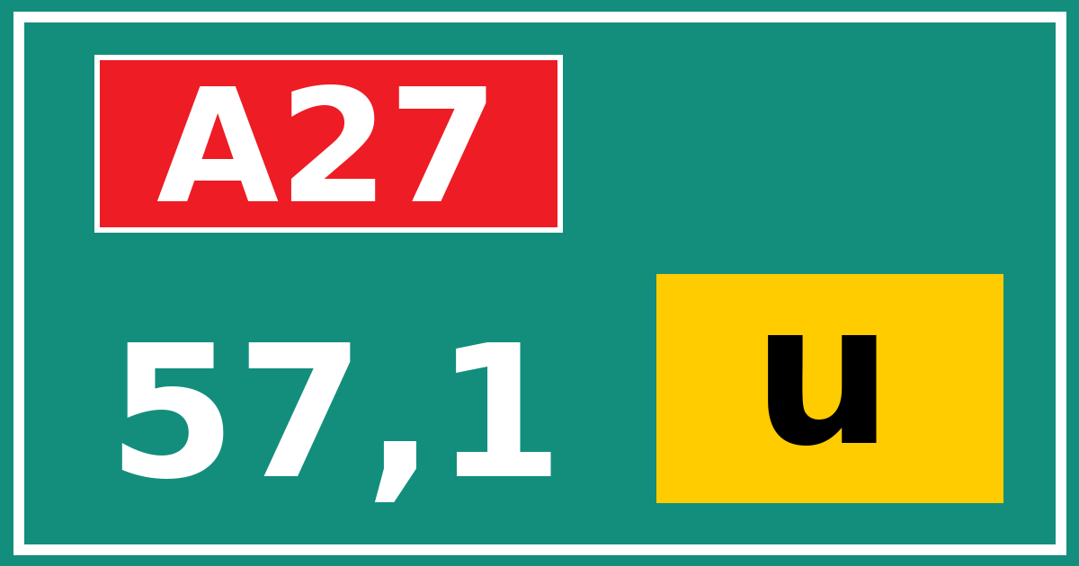Hectometerbord A27 57,1 letter u