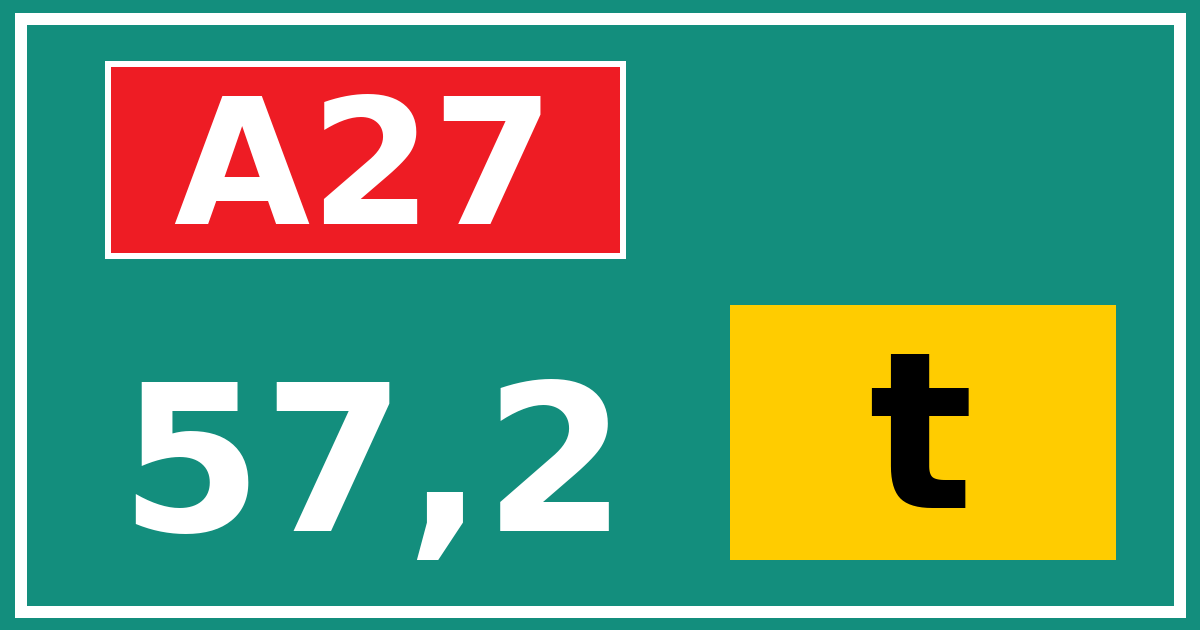 Hectometerbord A27 57,2 letter t