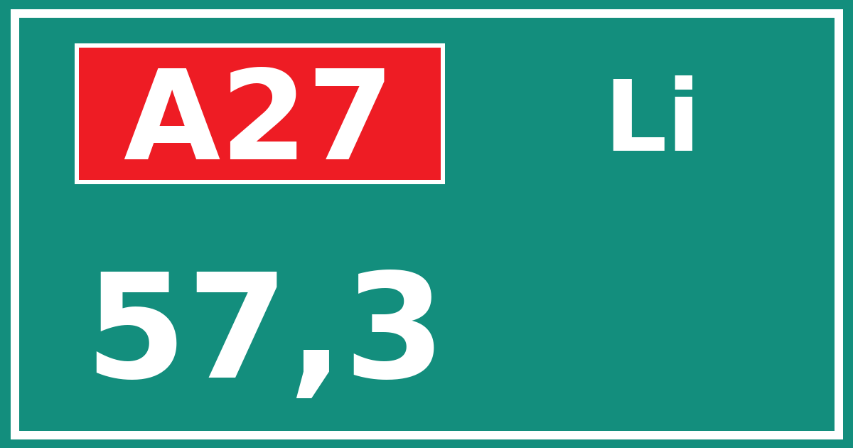 Hectometerbord A27 57,3 zijde Li
