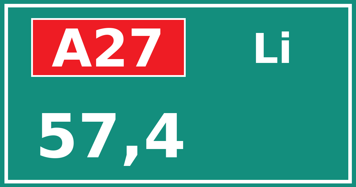 Hectometerbord A27 57,4 zijde Li