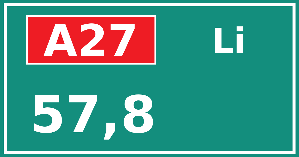 Hectometerbord A27 57,8 zijde Li