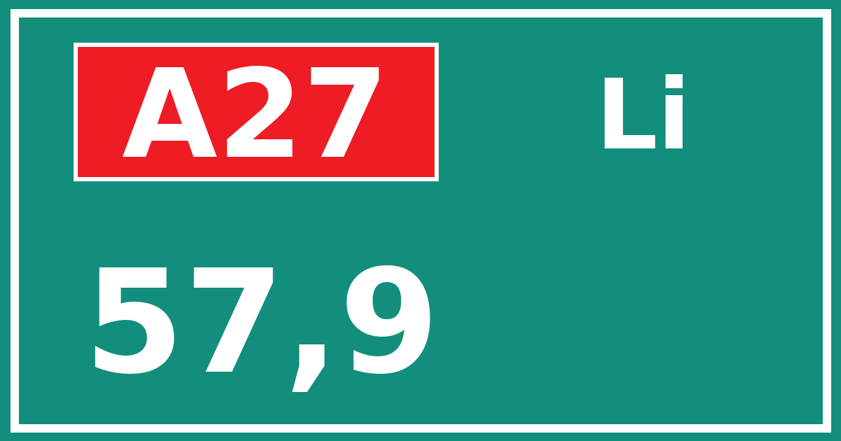 Hectometerbord A27 57,9 zijde Li